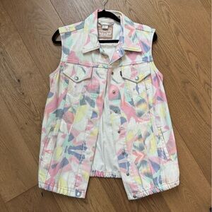 Levi’s Tie Dye Ladies Denim Cotton Vest - Size M - NWOT - White Multicolour